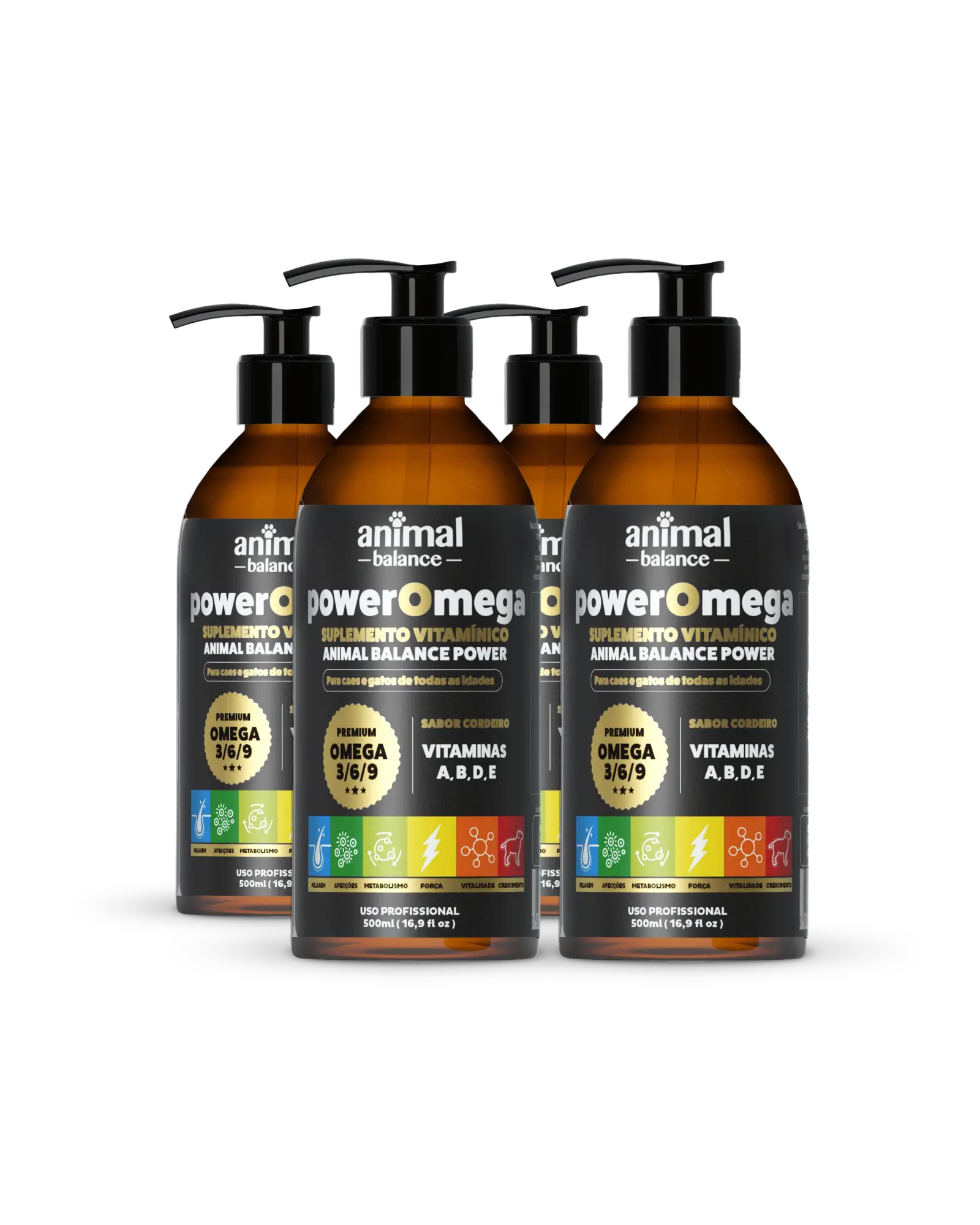 PowerOmega 3, 6 e 9 + Cúrcuma - Suplemento Vitamínico, Sabor Cordeiro 500ml - 4und