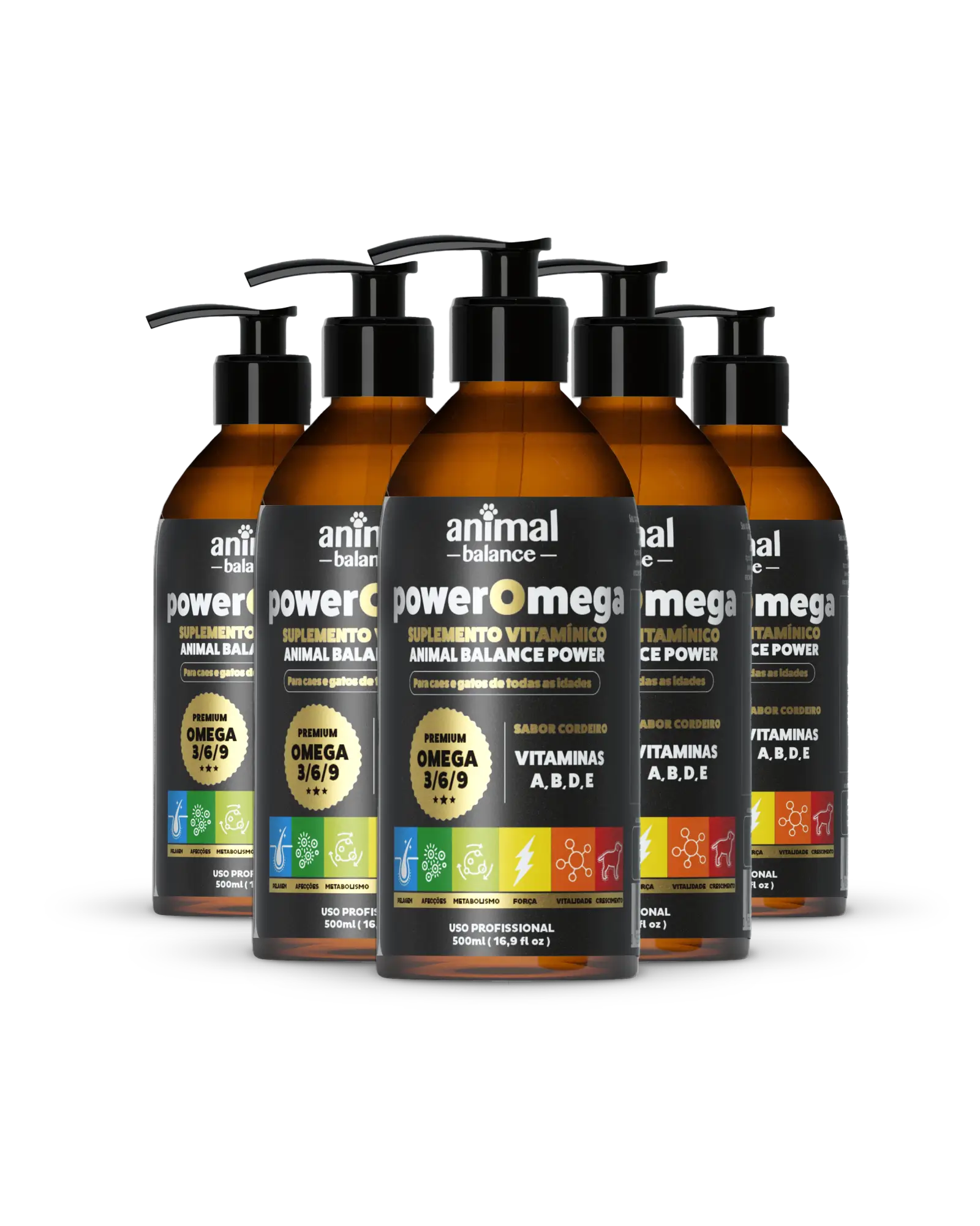 PowerOmega 3, 6 e 9 + Cúrcuma - Suplemento Vitamínico, Sabor Cordeiro 500ml - 5und