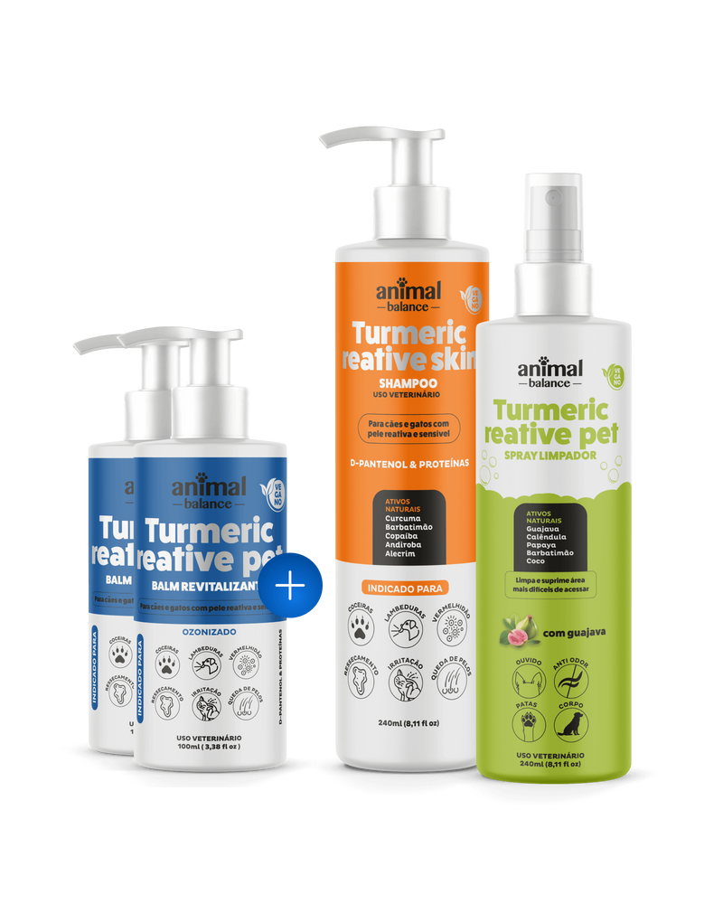 2 Balms Reestruturante  + 1 Shampoo Curcuma + 1 Spray Limpador Calmante