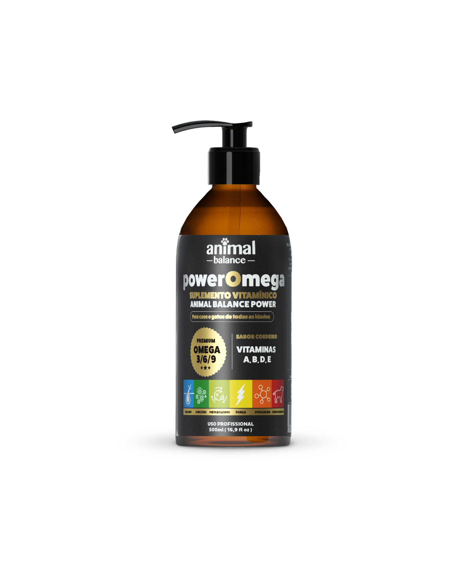 PowerOmega 3, 6 e 9 + Cúrcuma - Suplemento Vitamínico, Sabor Cordeiro 500ml - 2und